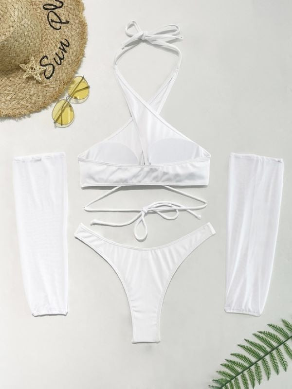 Long Sleeve Halter Bikini Swimsuit With Split Sleeves