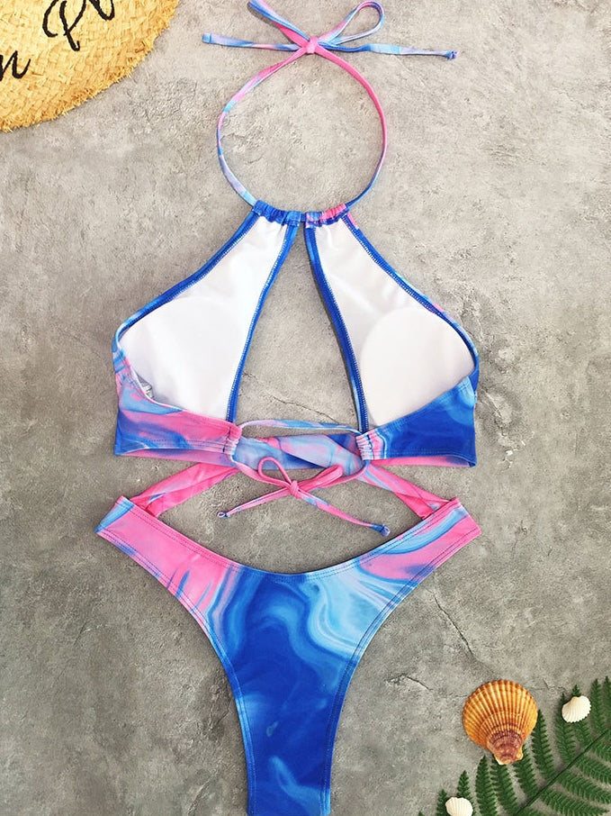 Sexy Print Necktie One-piece Swimsuit