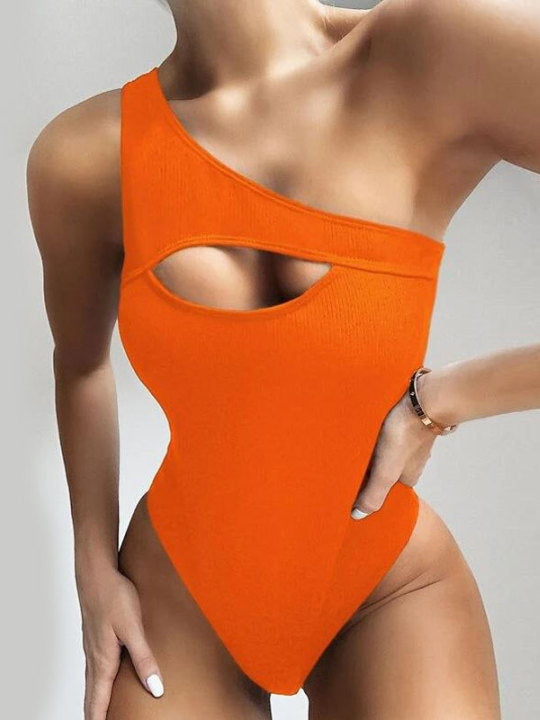 Sexy Solid Color One-shoulder One-piece Swimsuit