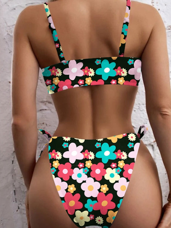 Sexy Print Strappy Bikini Swimsuit