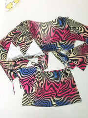 4-pieces Printed Bikini Suit & Cover Up Top And Skirt
