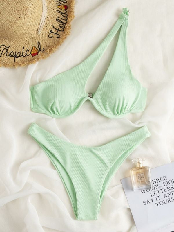 Sexy Solid Color One-shoulder Bikini Swimsuit