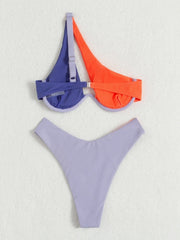 Matching Colors One-shoulder Bikini Swimsuit