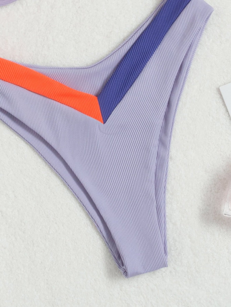 Matching Colors One-shoulder Bikini Swimsuit