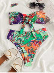 Sexy Bikini-Badeanzug mit abnehmbaren Trägern und Print 