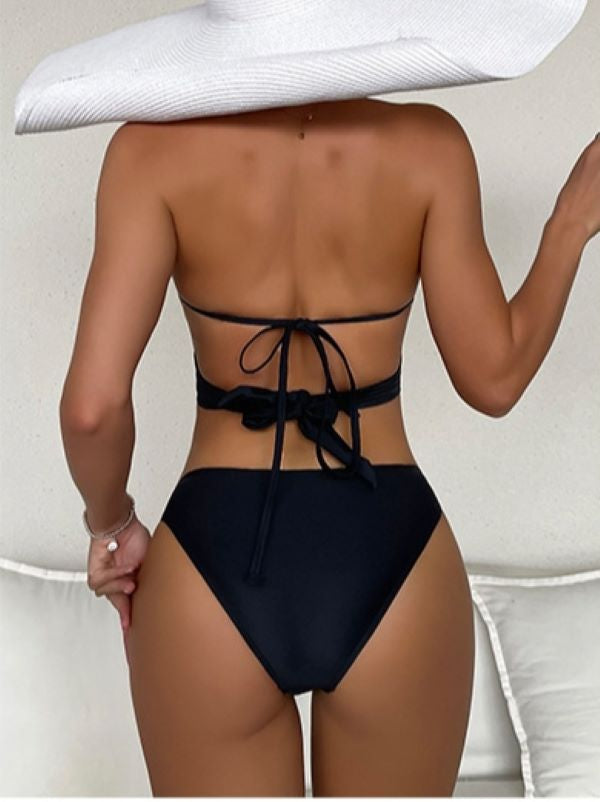 Sexy Solid Color Necktie Bikini Swimsuit