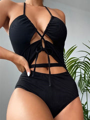 Sexy Solid Color Cut Out One-piece Swimwear