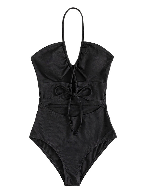 Sexy Solid Color Cut Out One-piece Swimwear