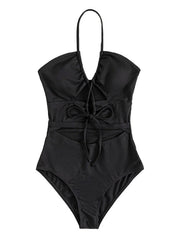 Sexy Solid Color Cut Out One-piece Swimwear