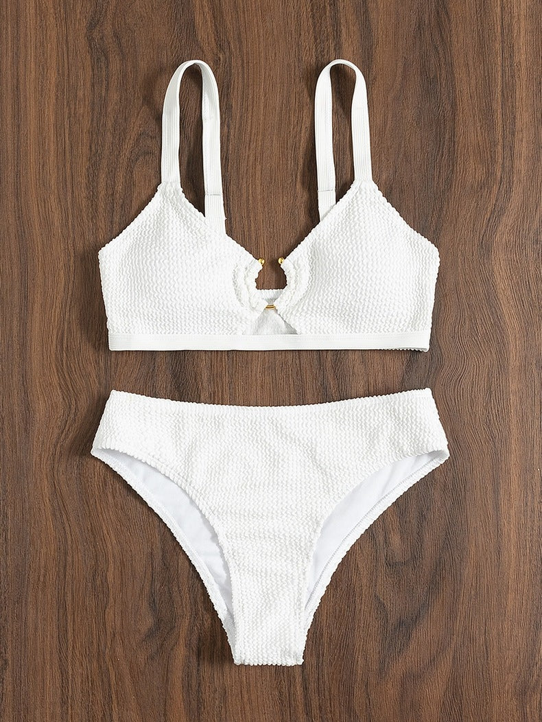 Bikini-Badeanzug mit Cut-outs und Ringmuster 