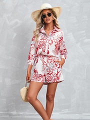Printed Three-quarter Sleeve Top & Shorts Suit