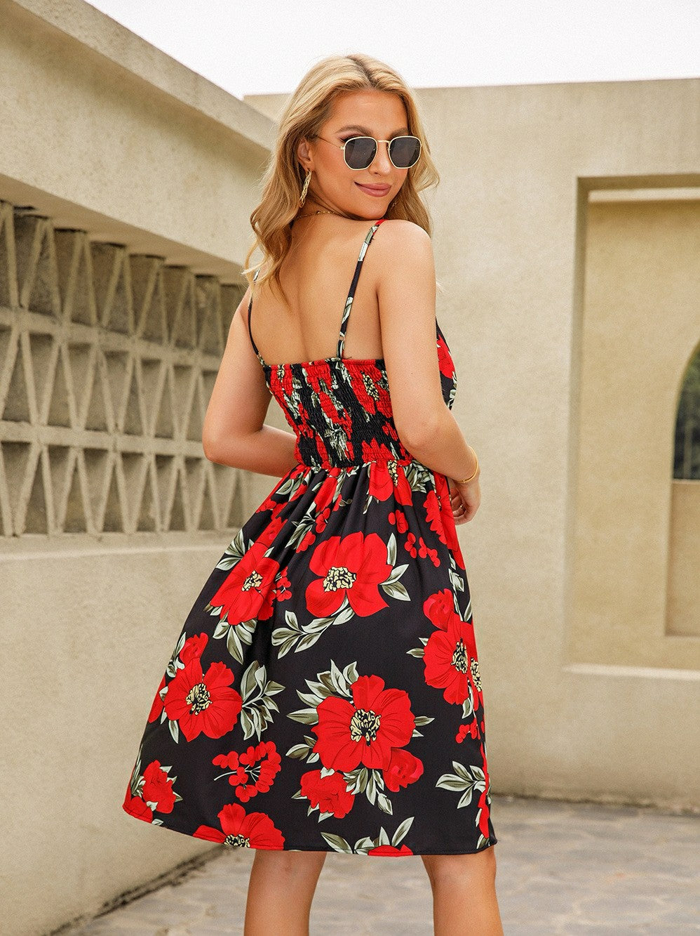 Printed V-neck Halter Dress