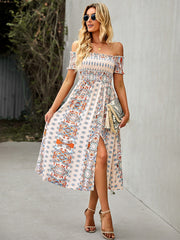 Fashionable One-shoulder Bohemian Print Dress