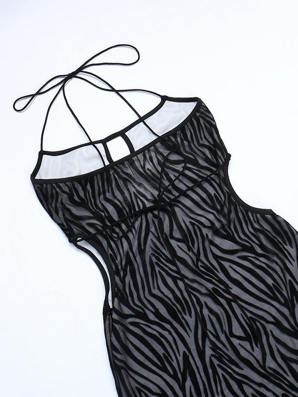 Hollow-out Zebra Halter Dress