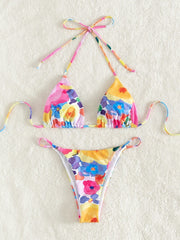 Sexy Rainbow Print Necktie Bikini Swimsuit