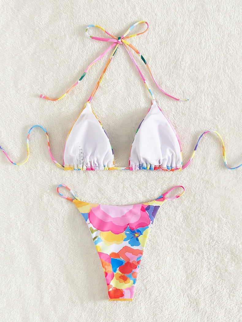 Sexy Rainbow Print Necktie Bikini Swimsuit