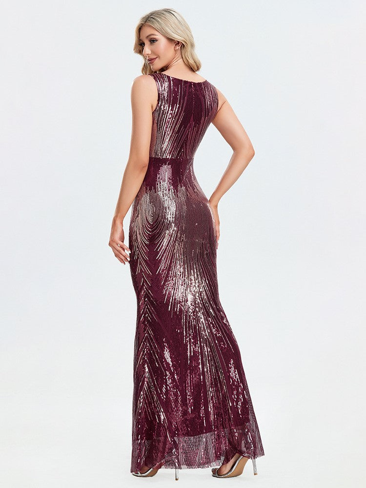 Sequined Striped Evening Dress