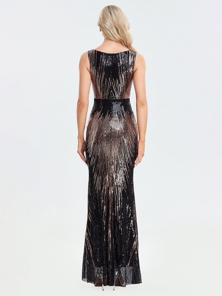 Sequined Striped Evening Dress