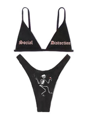 Traje de baño bikini con letras estilo punk sexy 