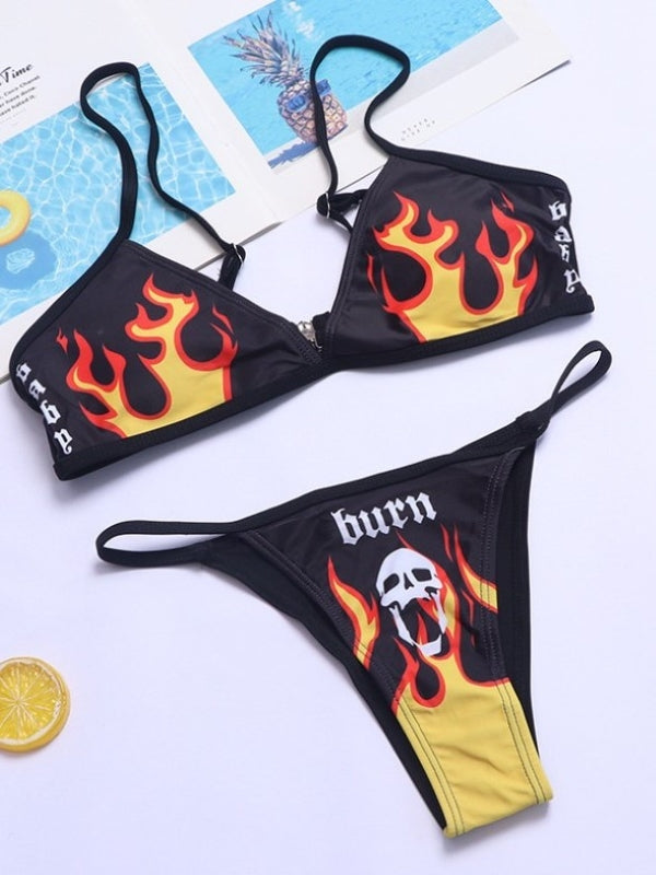 Sexy Punk Fire Skull Bikini Swimsuit