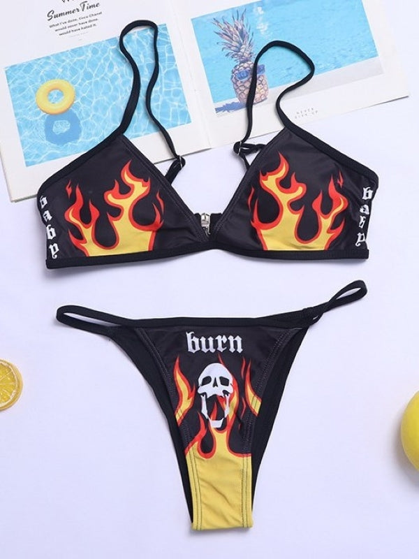 Sexy Punk Fire Skull Bikini Swimsuit