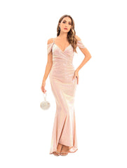 Elegant Deep V Sequined Evening Dress