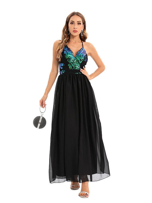 Sequined Mesh Evening Dress