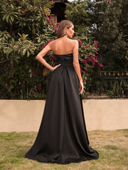 Strapless Mesh Stitching  Evening Dress