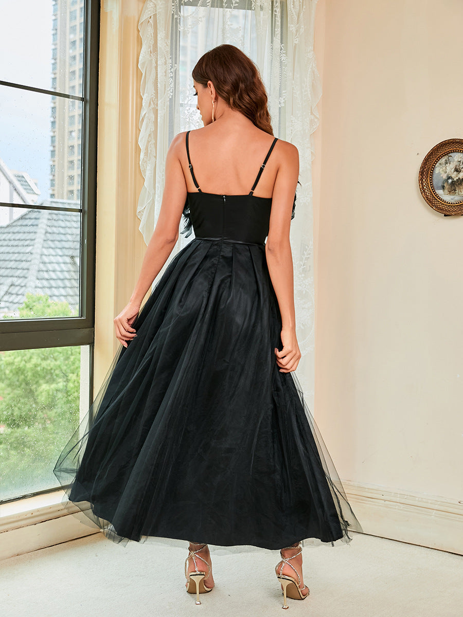 Feather Halter Gauze Evening Dress