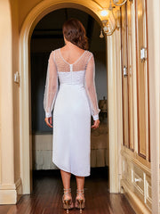 Vestido de noche cruzado en la cadera con perla y red sin tirantes 