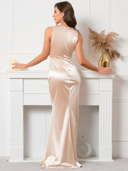 Elegant Satin Cut-out Slit Evening Dress