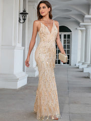 Sequined Lace Fringe Evening Dress