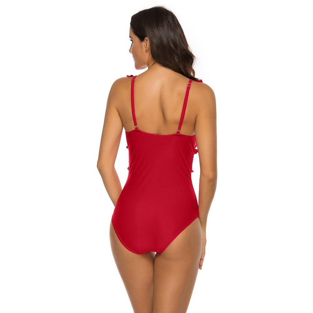 V Neck Sleeveless Ruffle Bodycon Swimsuit YSL0180